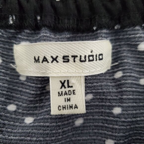 Max Studio Womens Black Polka Dot Blouse Size XL Ruched Long Sleeves Keyhole - Picture 4 of 9